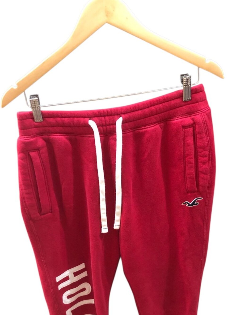 Hollister Fleece Sweatpants Logo Embroidered Mens Red Medium